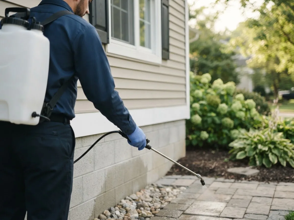 Pest control technician inspecting a home in La Crosse, WI